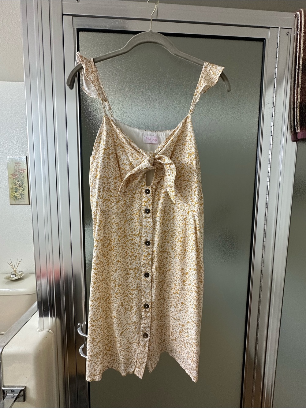 Yellow Floral Tie-Front Button Dress